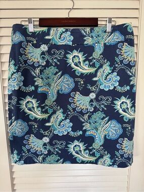 J. McLaughlin Navy Paisley Skirt with Teal & Aqua